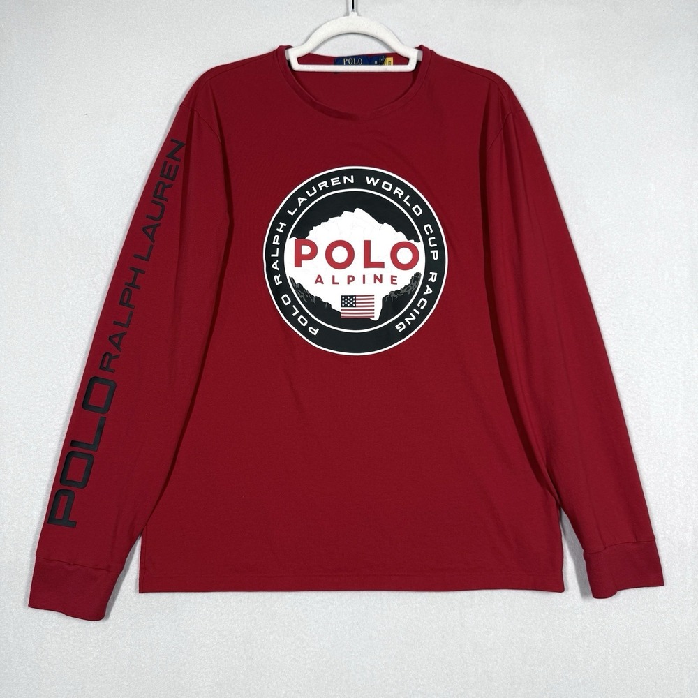 Polo Ralph Lauren Shirt Mens Medium Alpine World Cup Racing Long Sleeve Big Logo
